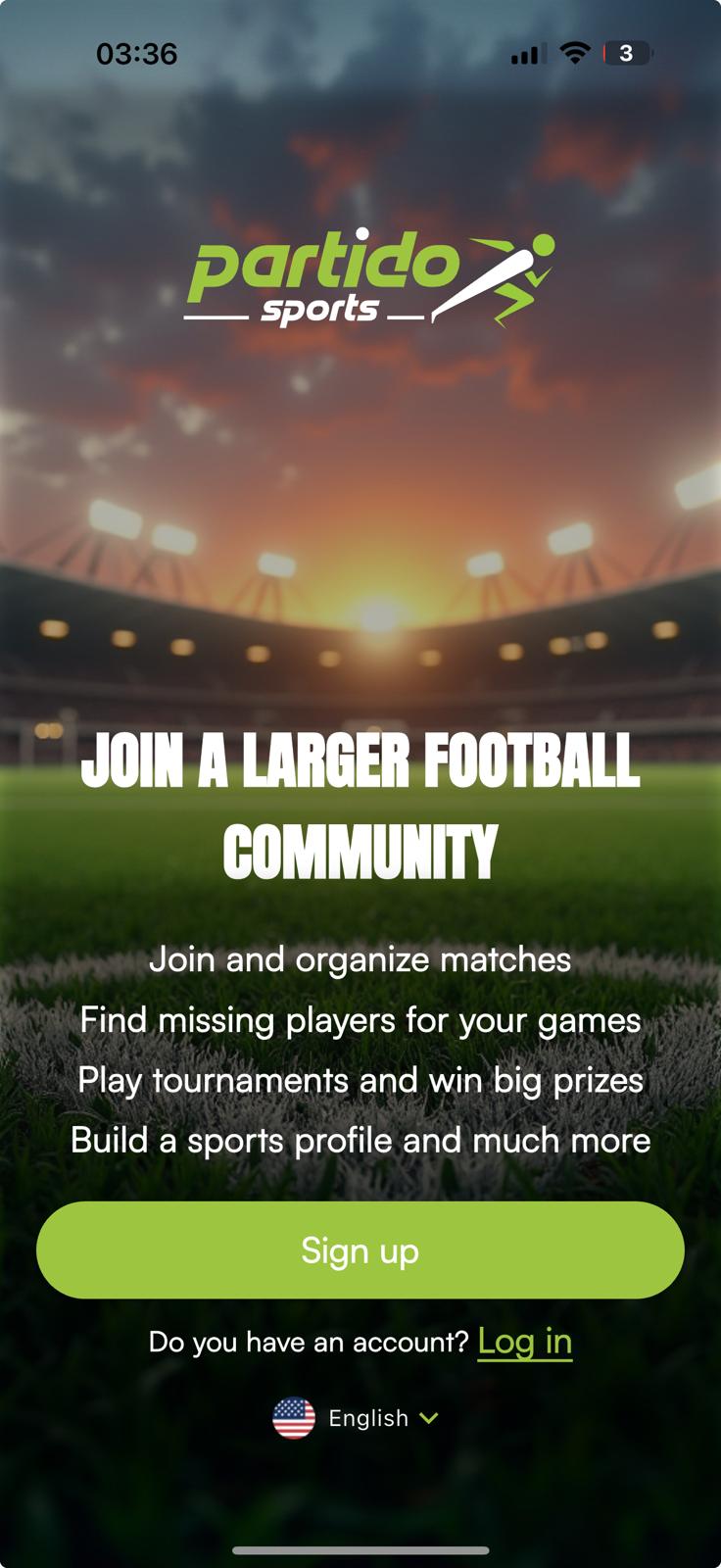 Partido app onboarding