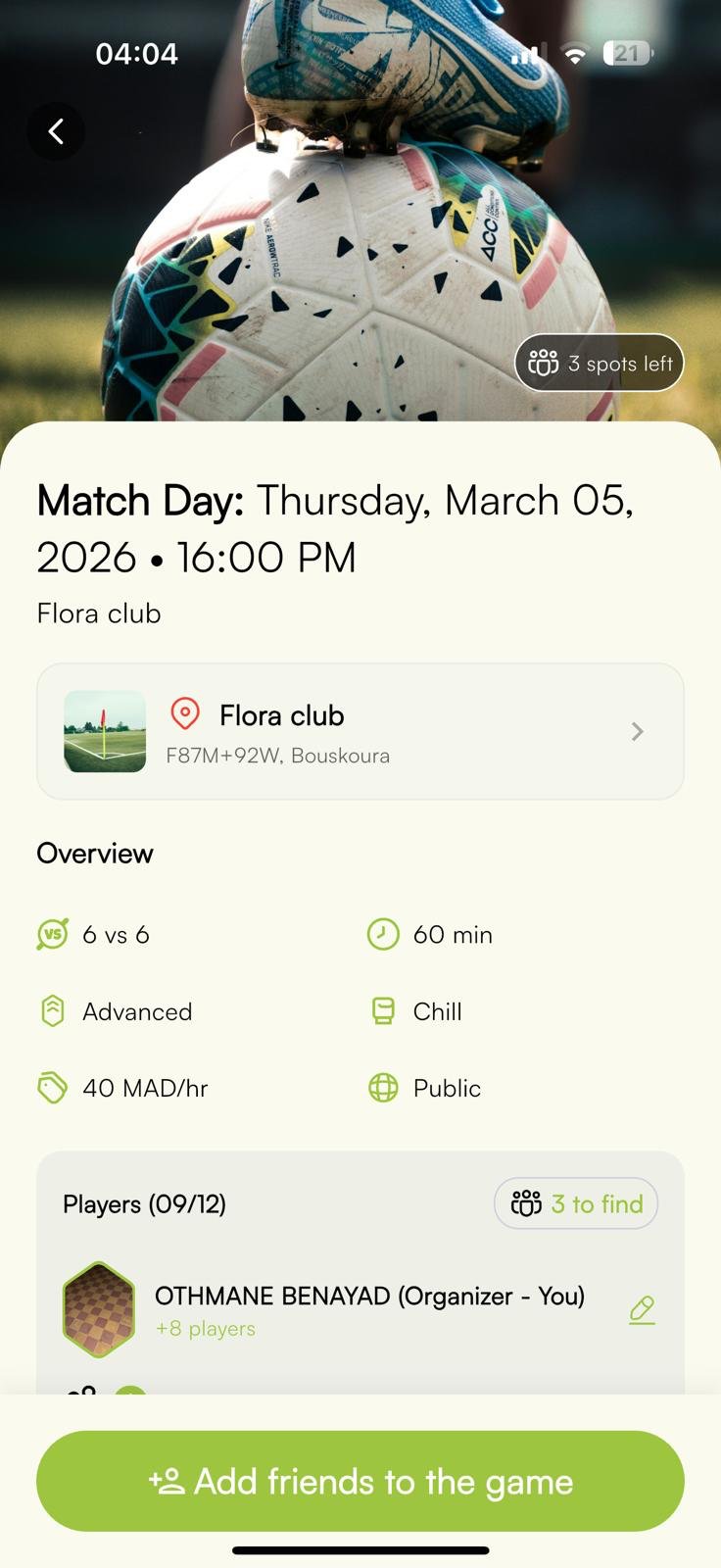 Match detail screen